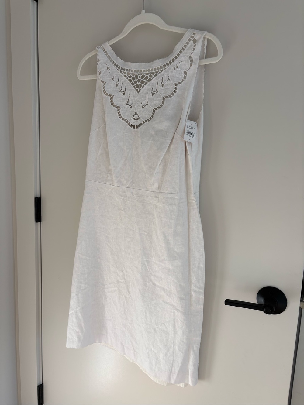 NWT White Linen Cotton Lined Sleeveless Crochet Yoke Summer Dress Beach Bride 6